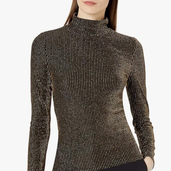 BCBGMAXAZRIA Women's Brinne Metallic Knit Turtleneck Top - Size XXS - Picture 1 of 6